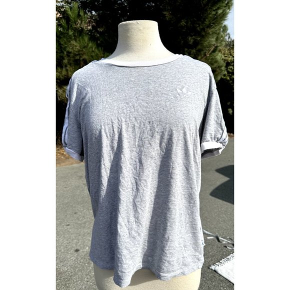 Adidas Shirt Medium Gray Trefoil 3 Striped Short Sleeve Y2K Retro Active Womens - Picture 1 of 10